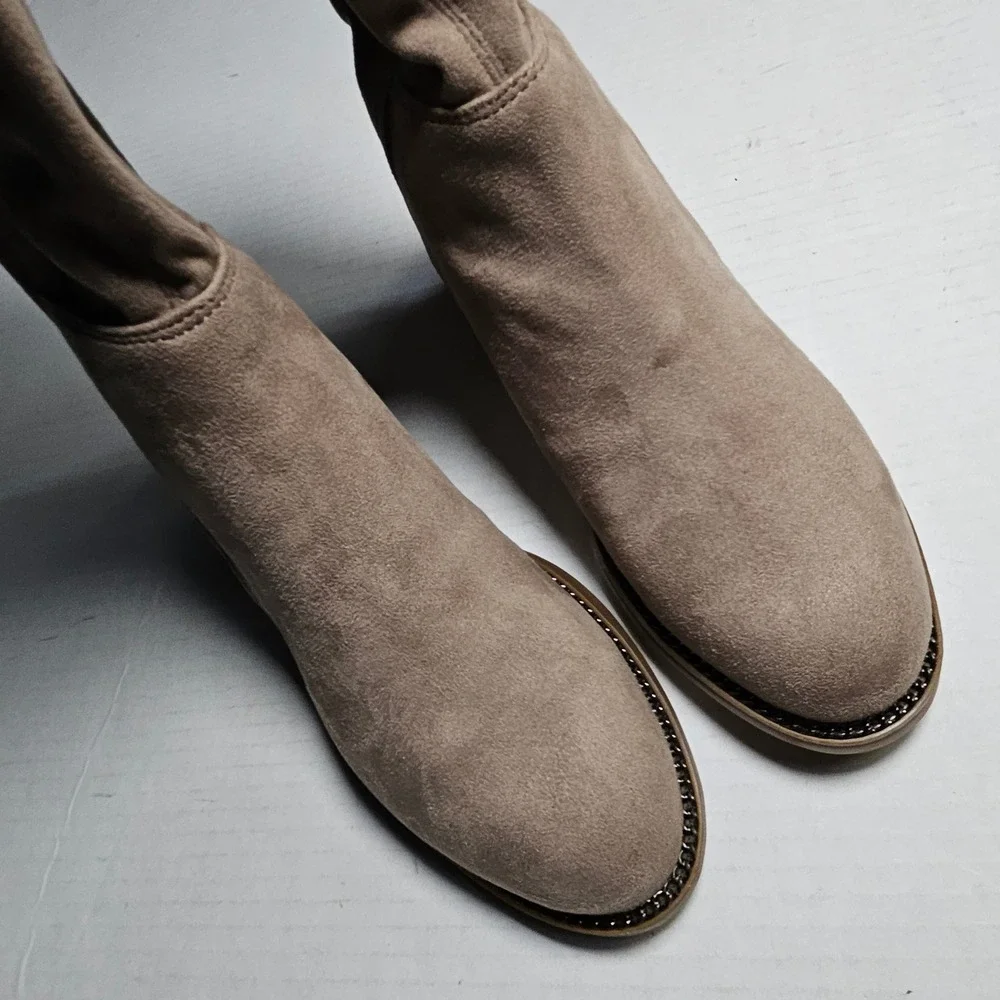 Franco Sarto Bailey Taupe Faux‎ Suede Over The Knee Boots Low Block Heel Size 5M